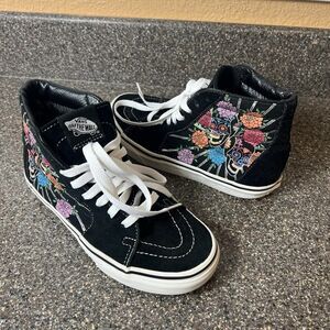 Vans Sk8-Hi Womens Sz 5.5 Black Floral Shoes Sneaker Lace Up Suede/Canvas Mens 4